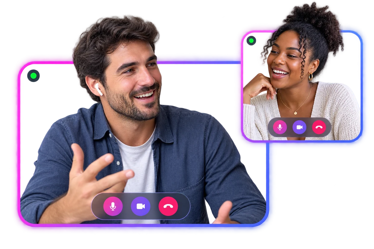 Two adults having a friendly focused one-on-one video conversation