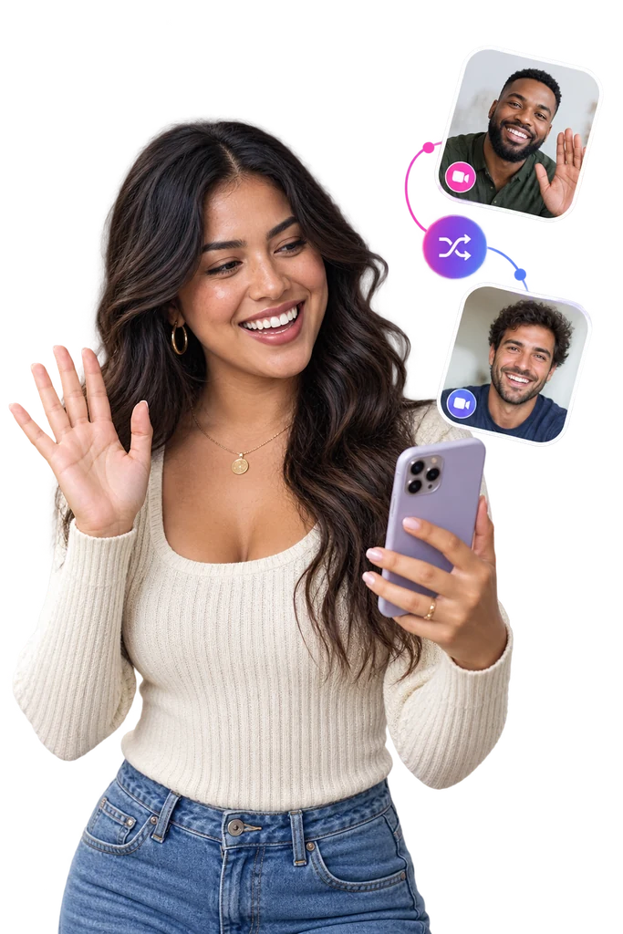 Adult woman greeting new people through MuMu random video matching