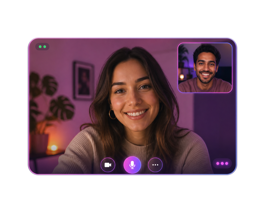Adult woman and man greeting each other during the opening seconds of a video chat